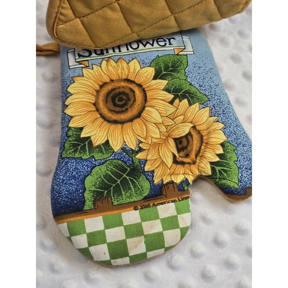 Vintage Sunflower Potholder Set American Mills Y2K Cottage Kitchen Floral Linens